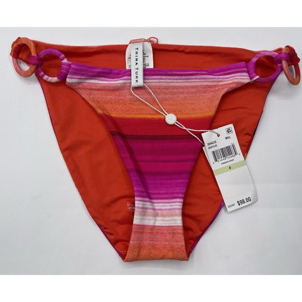 Trina Turk Bikini‎ Bottom Womens Size 4 Pink Orange Striped Ladies Southwestern